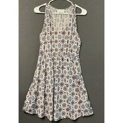 French Grey Dress Womens Large Blue White Sleeveless Boho Floral Tank USA Summer