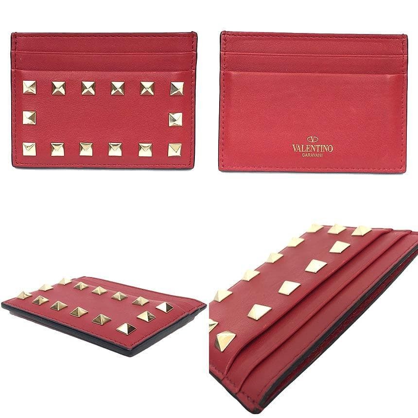 Valentino Garavani Rockstud Leather Card Case Red thumbnail 2