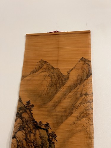 Bamboo 64” Vtg Chinese Art Scroll Wall Hanging Calligraphy Landscape Ink - Picture 8 of 9