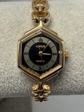 Lorus Y481-6530 New Battery Ladies Hexigon Watch 18MM 7" Vintage Gold Tone