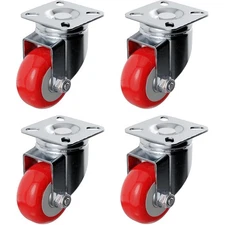 4 Pack Caster Wheels Swivel Plate On Red Polyurethane 2 inch No Brake, 