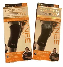 Copper Fit Freedom TWO Copper Infused Compression Knee Sleeves L (14"-16") NIB