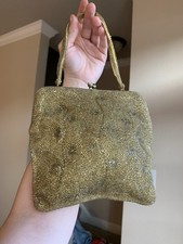 Gold Vintage Beaded Bag Purse Early 1900s, Made In Japan