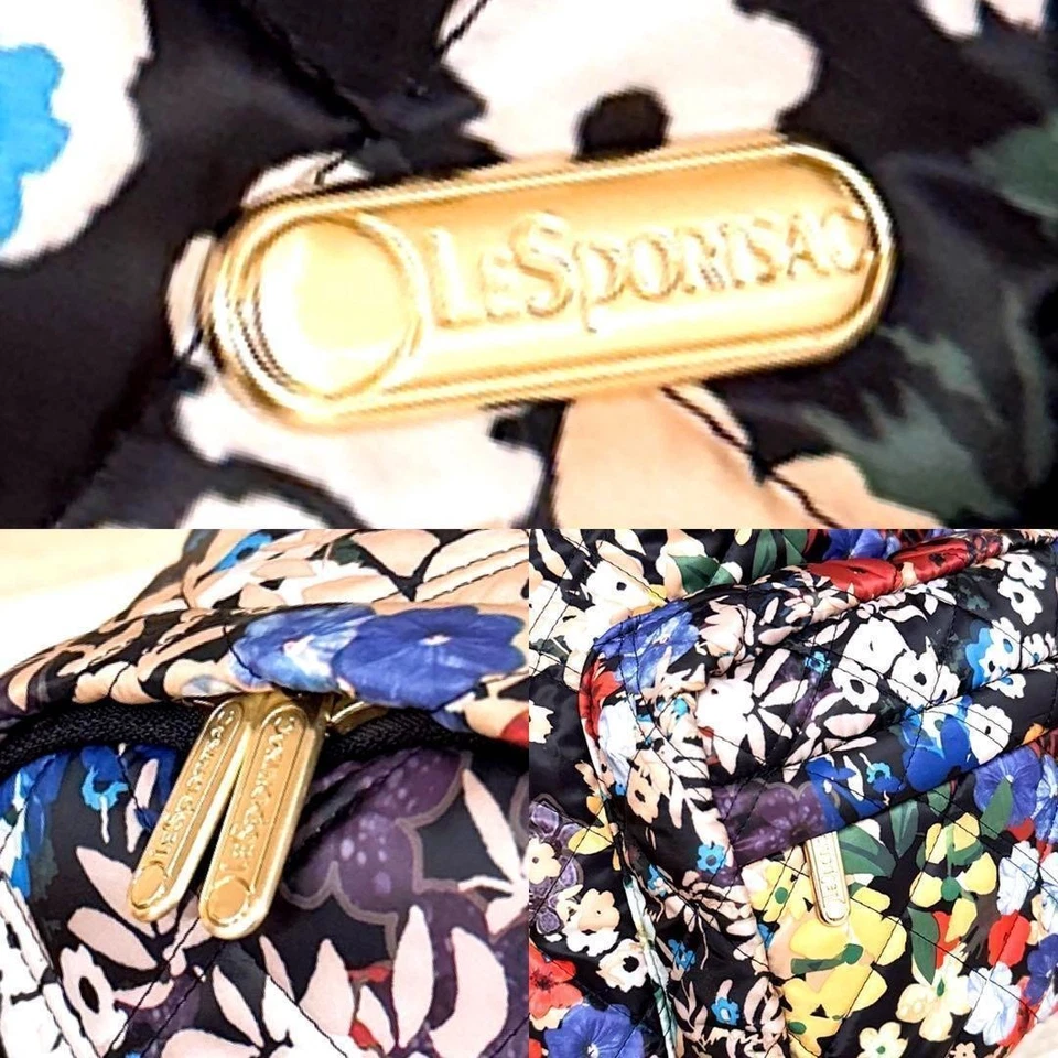 Mochila acolchada floral negra rara [LeSportsac] patrón floral con flores [HFby6PR] Foto 4 de 4