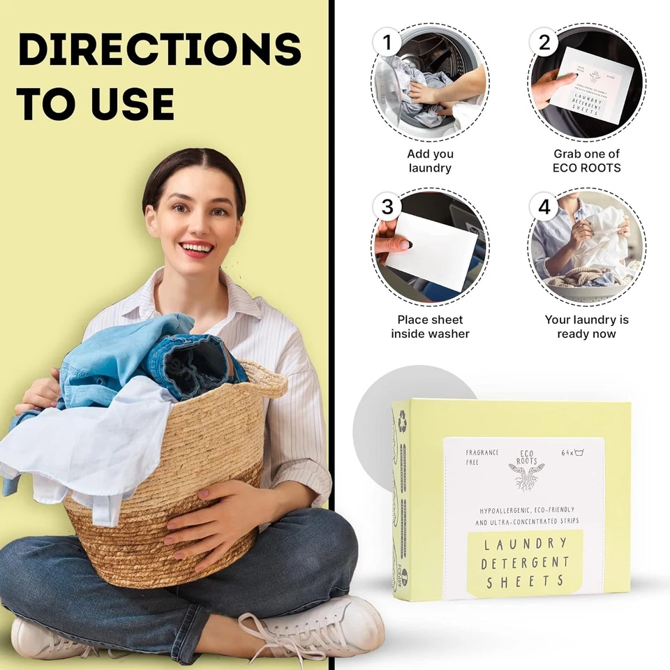 Hojas de detergente para ropa ECO ROOTS 64 cargas | Sábanas AMIGABLES sin perfume,...  Foto 4 de 4