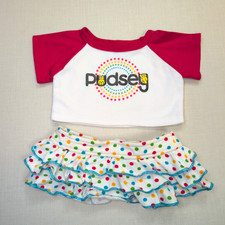 Build-A-Bear White Top & Polka Dot Ruffle Skirt Pudsey Outfit Set