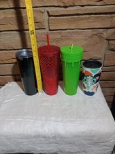 lot of 4 starbucks tumbler Cups. Glow In The Dark. Red Queen Cup. Used 