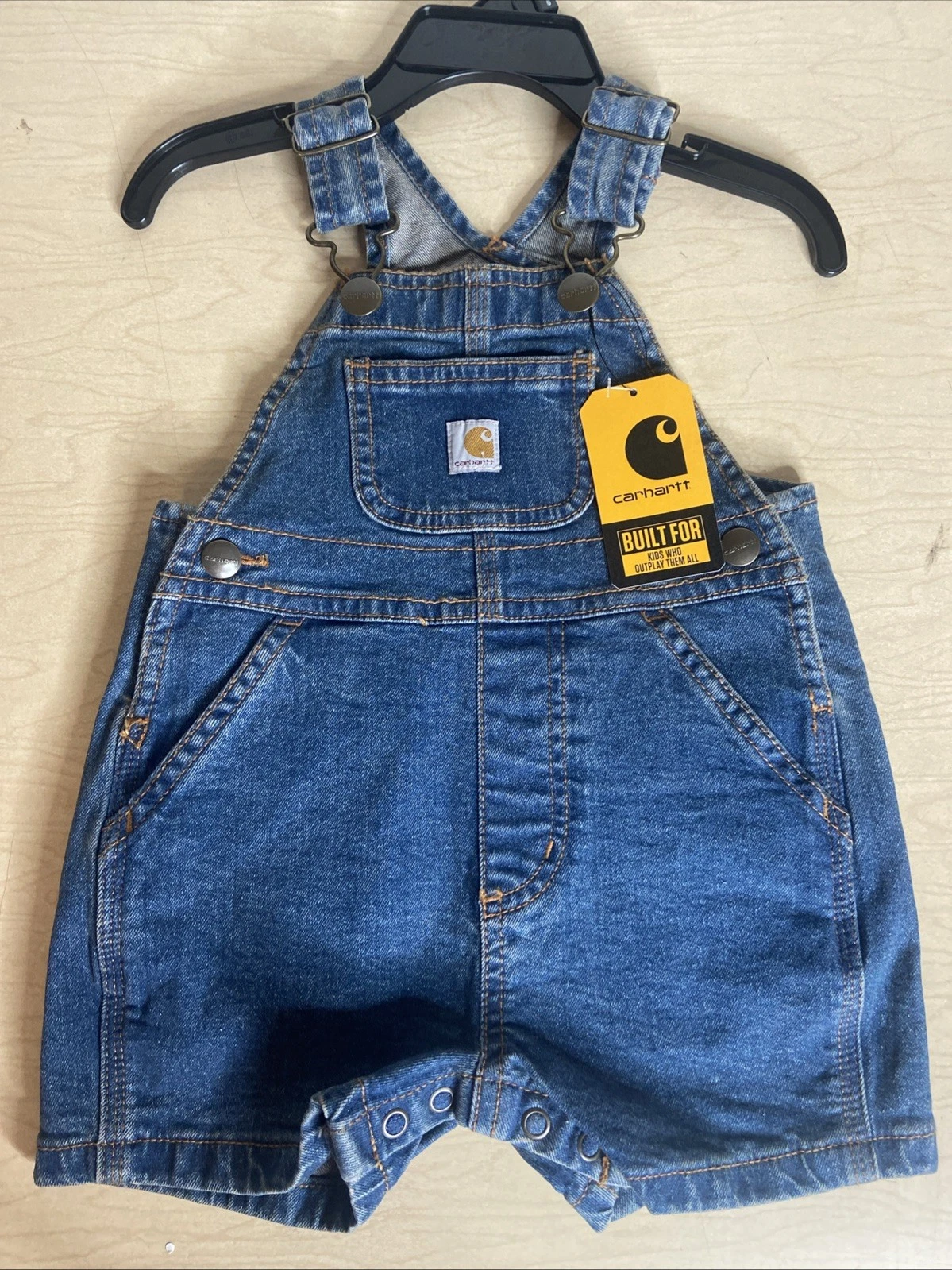 Carhart Denim Short Overalls 9 Month Rugged Flex Shortall NWT