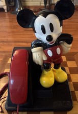 Mickey Mouse Telephone Push Button Walt Disney Vtg Landline Phone Very Clean