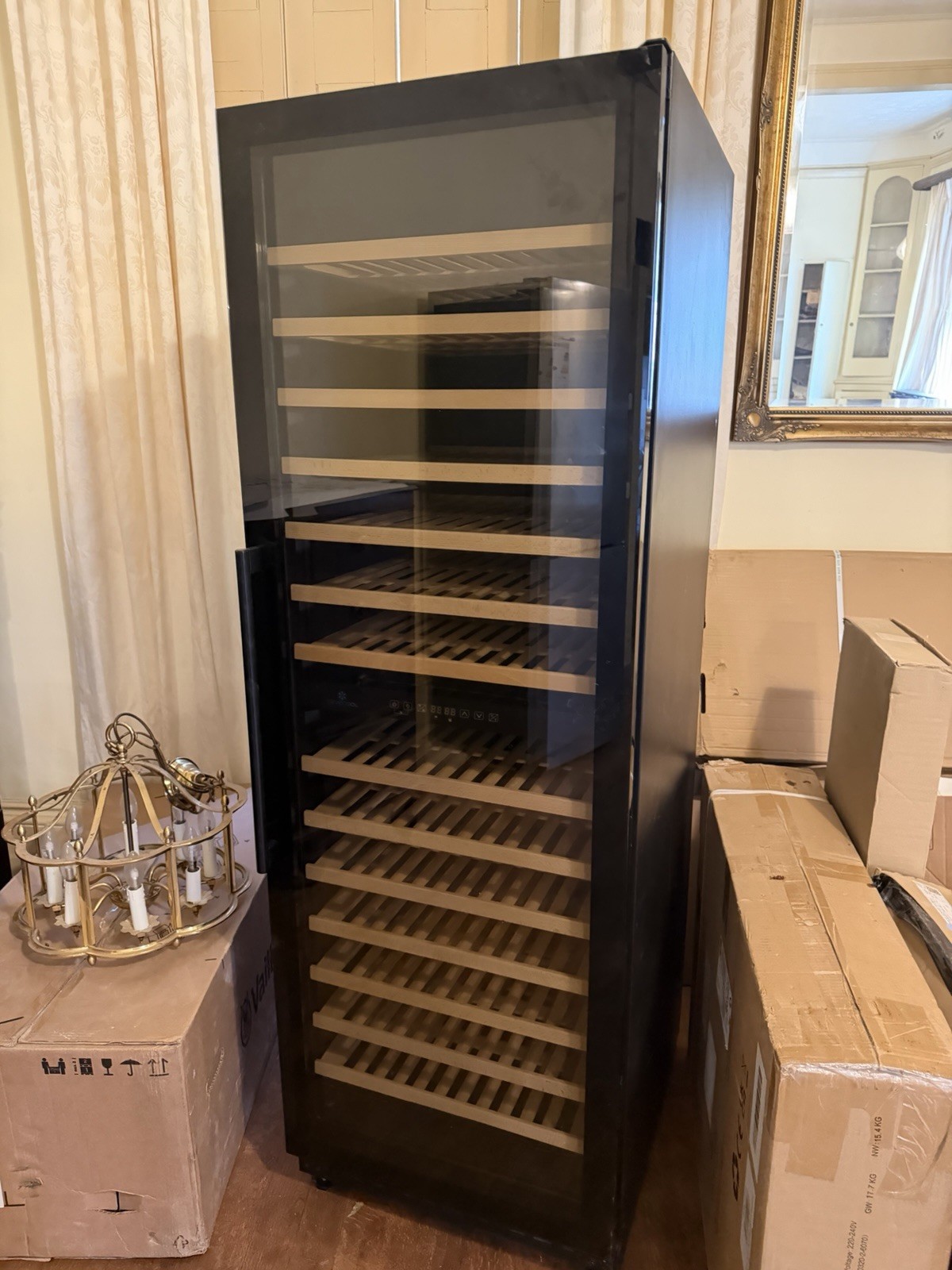 CaveCool Wine Fridge Cooler Cabinet Glass Door Wooden Shelves