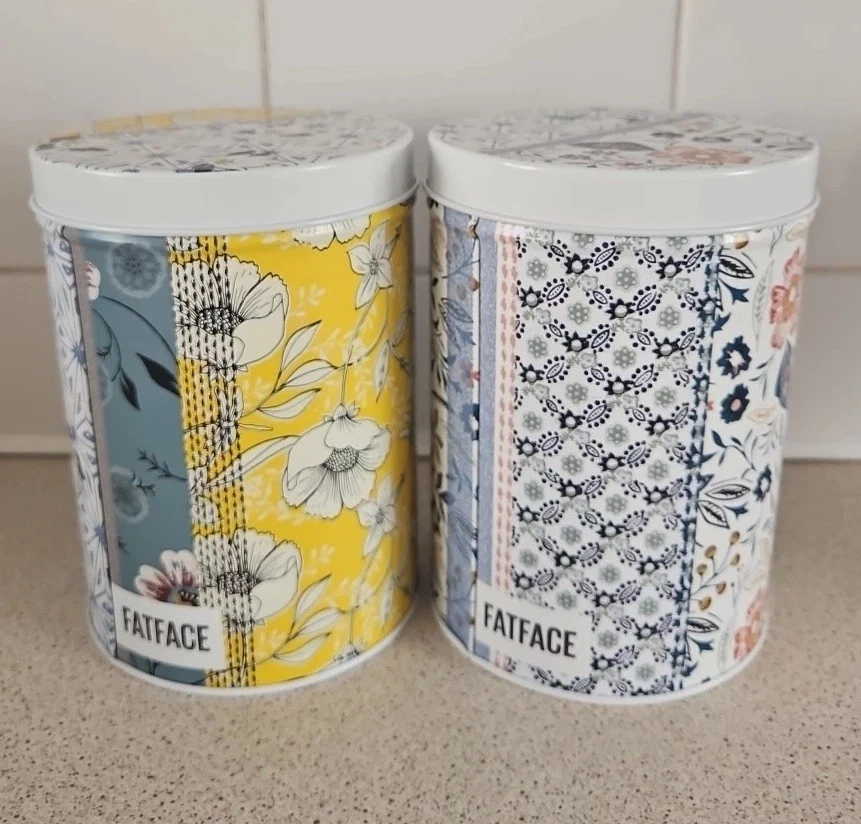 A Pair Of Floral Fatface storage Tin Canisters. Great kitchen containers