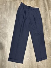VTG 70s Talon Zipper Navy Blue Slacks Dress Pants 34x29 1970s Pleated Cuffed