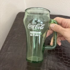 Collectible 1980s Green Coke Coca Cola Whataburger Cowboy Glass with Handle