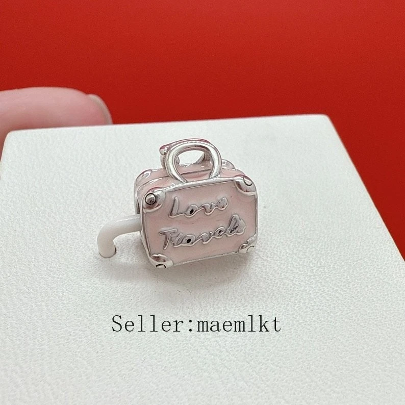 Nuevo Dije Bolsa de Viaje Rosa Plata de Ley 925, Dije para Pulsera, Dije Rosa Foto 2 de 2