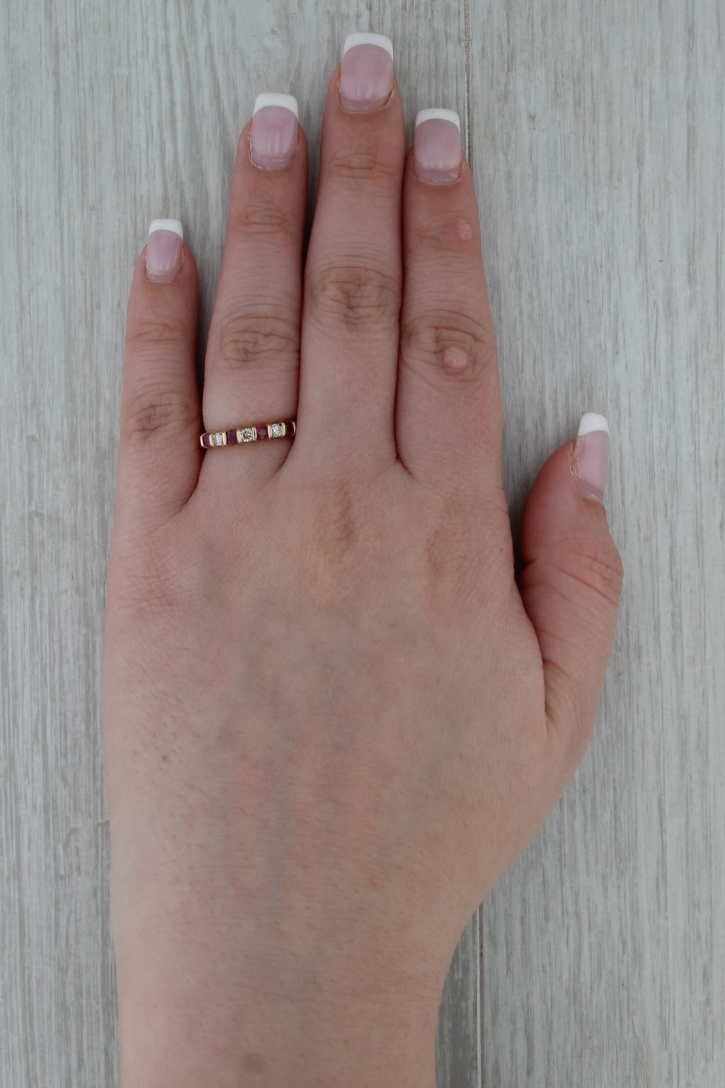 0.48ctw Ruby Diamond Stackable Ring 14k Yellow Go… - image 8