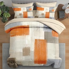 Comforter Set King Size, Beige Grey Abstract Painting 7 Pcs Bedding for and A...