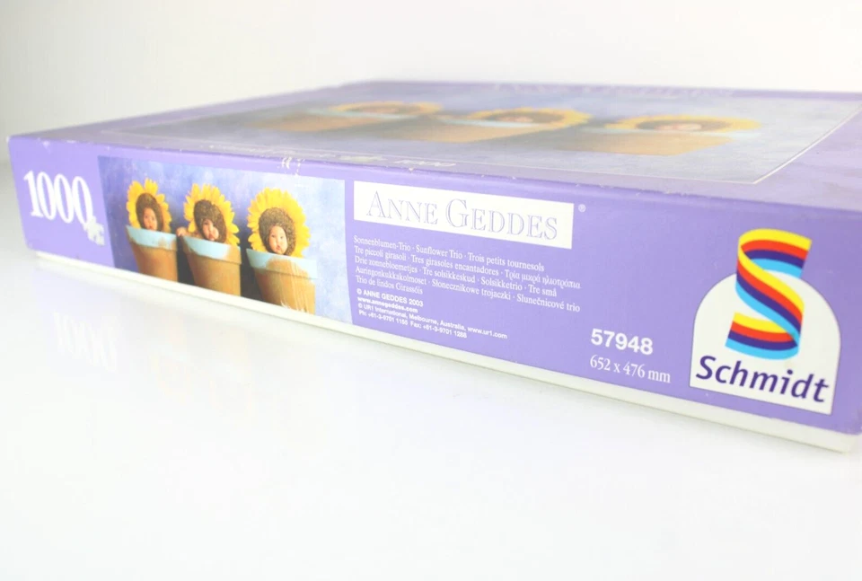 PUZZLE Anne Geddes Schmidt 1000 Pezzi con 3 Bambini dentro Vasi Fiori Girasole - Immagine 3 di 4