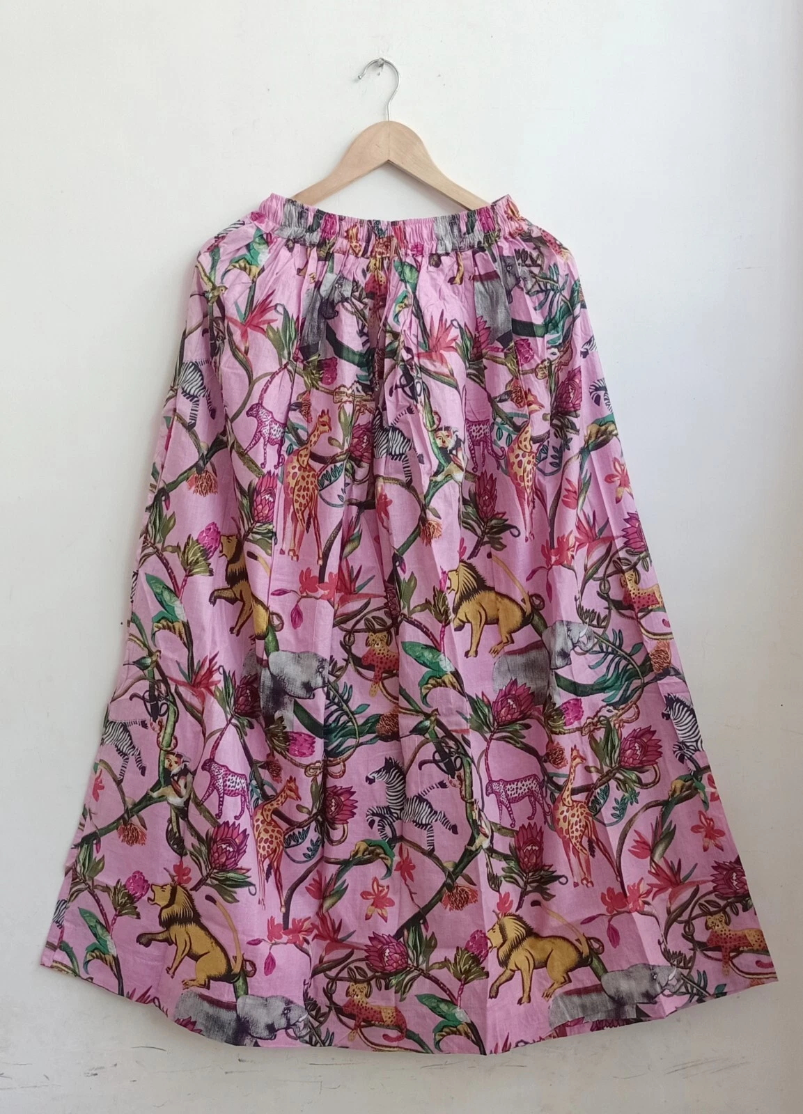 Indian Baby Pink All Animal Print Skirt Cotton Long Skirt Free Size Beach wear