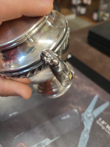 Silver On Copper Sugar Pot, Dish Beautiful Piece. Has Minor Flaws See Disc - Picture 9 of 10