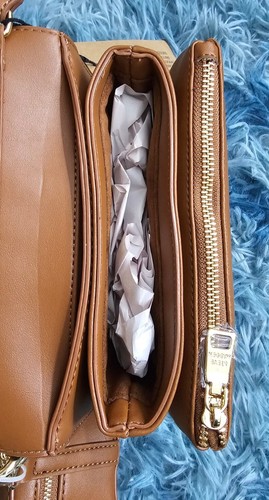 Steve Madden Bcollins True Cognac Crossbody Purse Dbl Gold Chain W/Pouch- NEW! - Picture 11 of 11