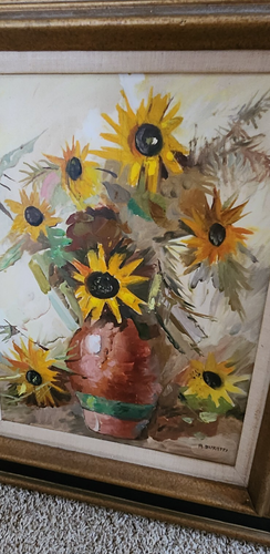 Vintage A Buratti Signed Oil Painting Framed Daisy's Black Eyed Susan Flowers - Picture 5 of 15