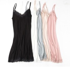 Women Silk Blend Full Slip Under Dress Satin Petticoat Camisole Sleepwear Lace