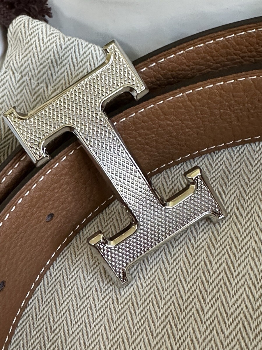 国内発送/HERMES/H Guillochee バックル & リバーシブルベルト Size 90 NEW HERMÈS Guillochee H Men Belt & Reversible