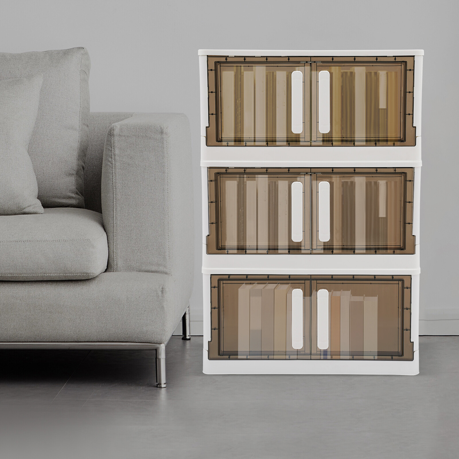 Stackable Storage Cabinet with Lids and Wheels - 3-Piece Set