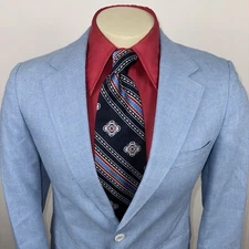 Vintage 70s Blazer Jacket Mens Leisure Suit Sport Coat Light Blue 70s 38 Short