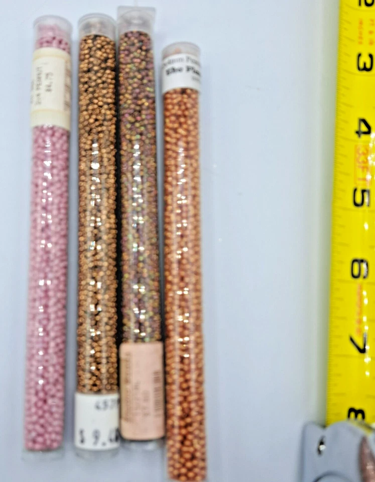 Seed Beads 2 tubes peanut shaped (pink / gold) 2 tubes round (Gold / iridescent) - Image 2 of 4
