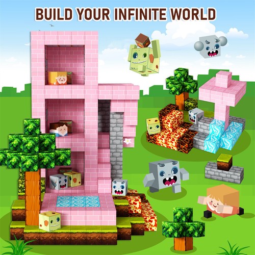 Minecraft Magnetic DIY Building Blocks Stacking Toy Kids Toddlers Christmas Gift