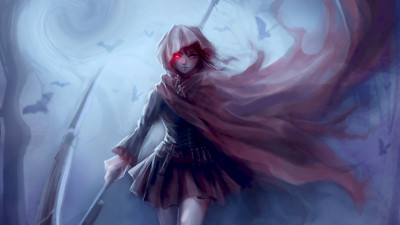 Anime girls rwby ruby rose fantasy art scythe pink eyes Playmat Gaming Mat Desk