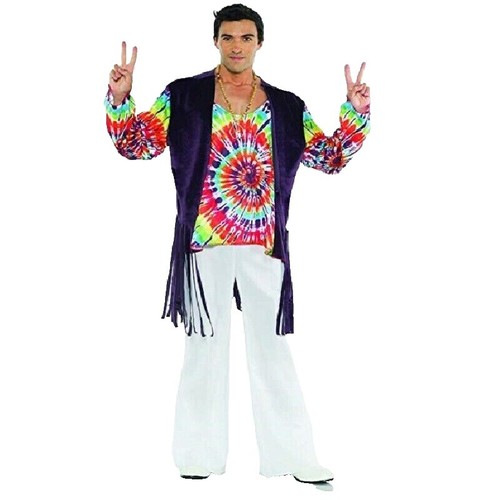 Adulti Groovy Hippie Camicia Medaglione Rétro Multicolore Uomo Costume - Foto 11