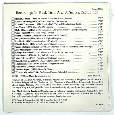 Frank Tirro Jazz A History Second Edition SEALED CD Sony 1988