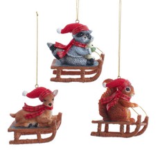 Lodge Animals on Sled Ornament