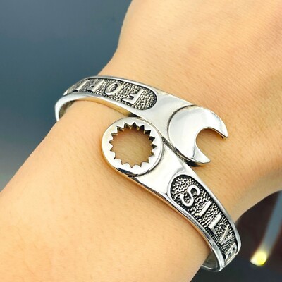 Men's 925 Sterling Silver Cuff Adjustable Bracelet Wrench Forever