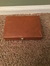 Vintage Travel Backgammon Set in Brown Faux Leather Folding Case Complete
