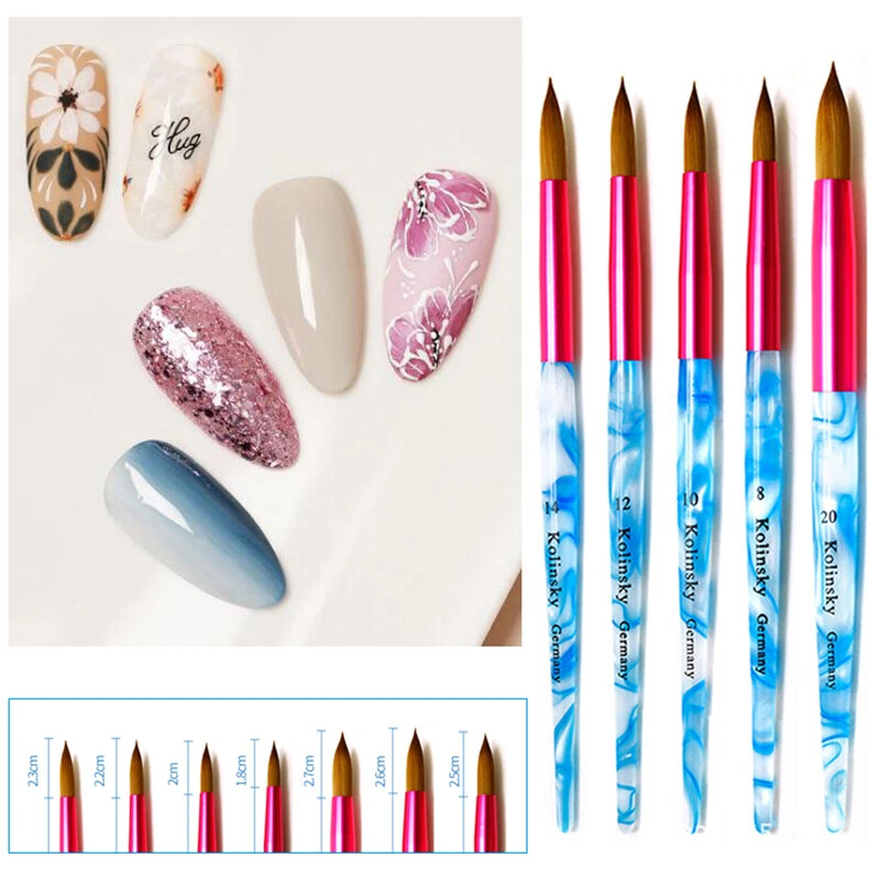 Acrylic Kolinsky Nail Brushes Blue And Pink Sizes 8-20 Nail Art Brush Makeup✿ - Image 3 of 4