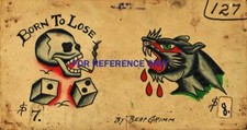 VINTAGE Born to Lose Skull Panther TATTOO Flash Sheet Print