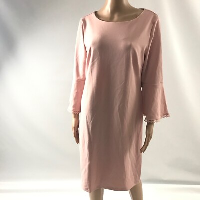 Ile New York Women's Dress 12 Pink Sheath Career Pink Bell Sleeve Solid Work New