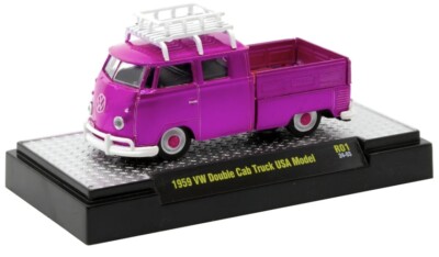 M2 MACHINES 1959 VW DOUBLE CAB TRUCK USA MODEL PINK CHROME SERIES