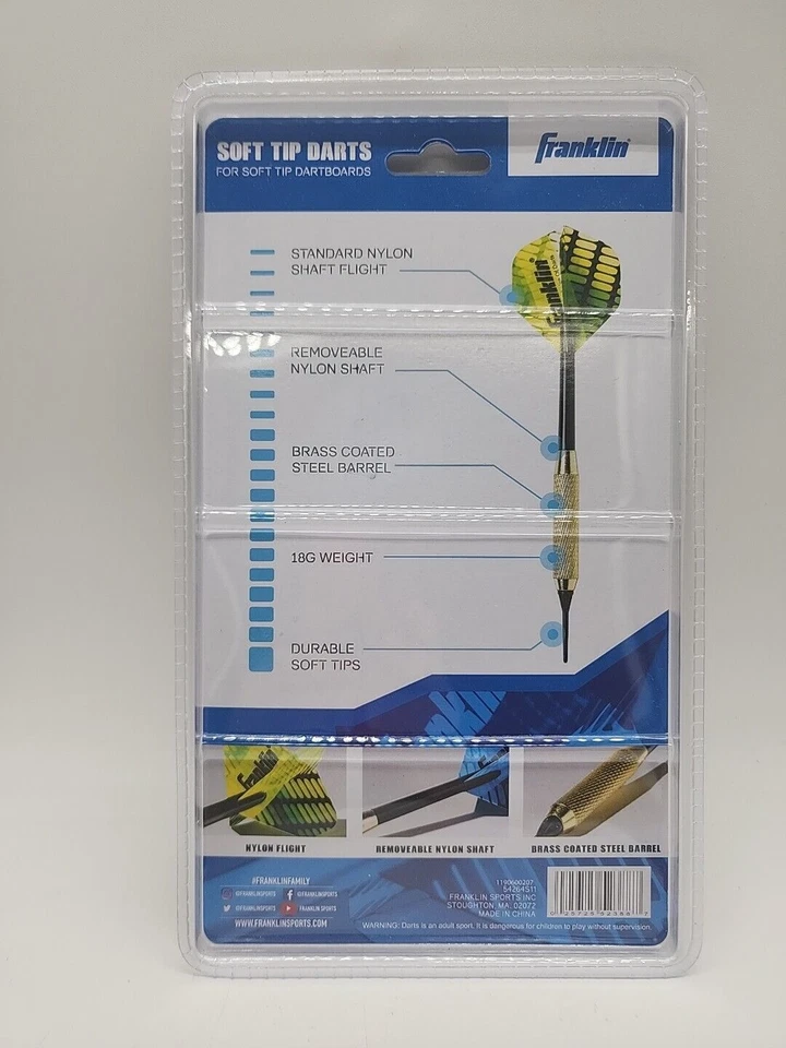 Paquete de 6 dardos Franklin Sports punta suave 18 g de acero recubierto de latón Foto 3 de 4