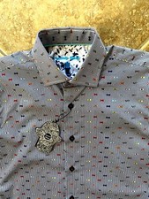 Luchiano Visconti Casual Shirt Mens M Navy Striped w/ Bowtie Print L/S NWT 125