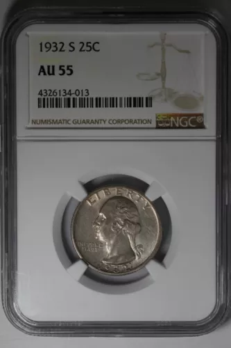 1932-S .25 NGC AU55 Washington Quarter, Silver 25 Cents