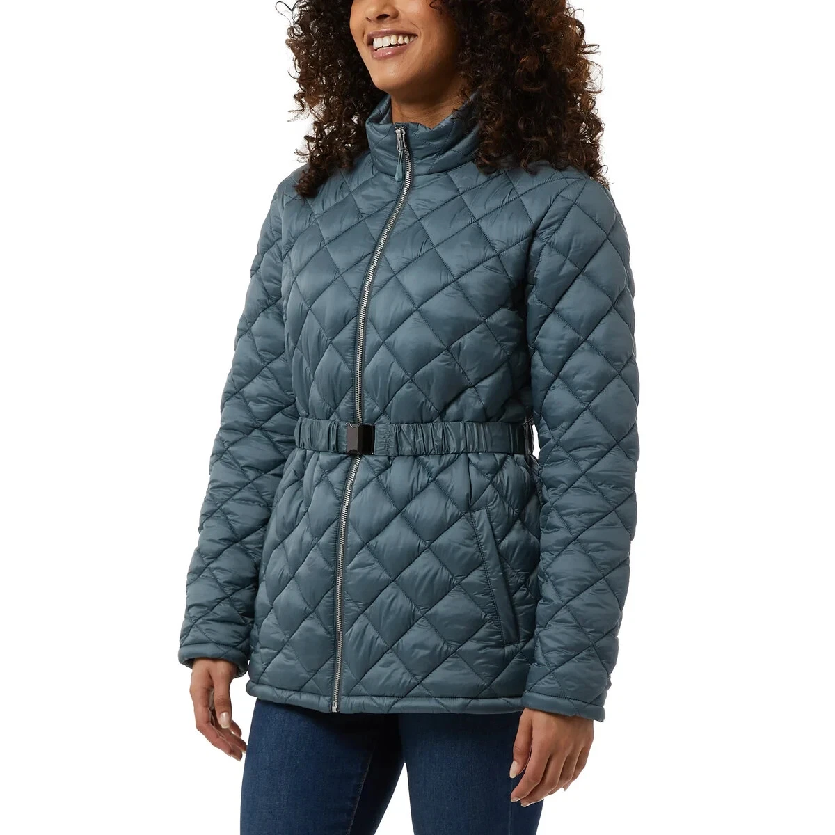 32 Degrees Women’s Belted Puffer Jacket Diamond Quilt Mid-Length New With Tags