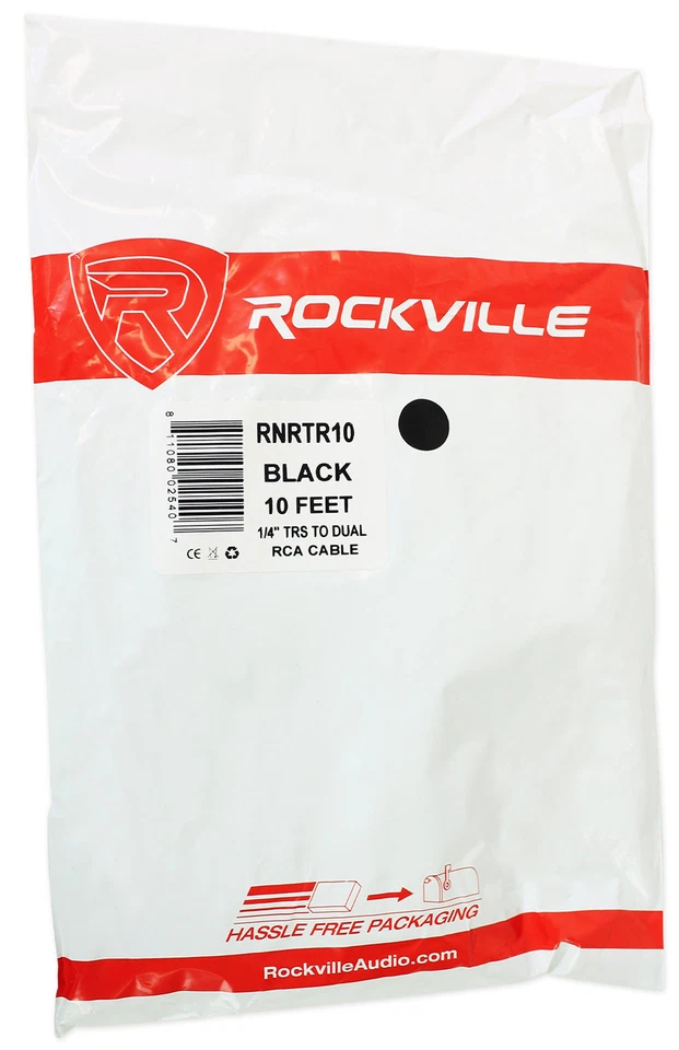 Cable Rockville RNRTR10 10' 1/4" TRS a Doble RCA 100% Cobre Transferencia de Señal Foto 4 de 4