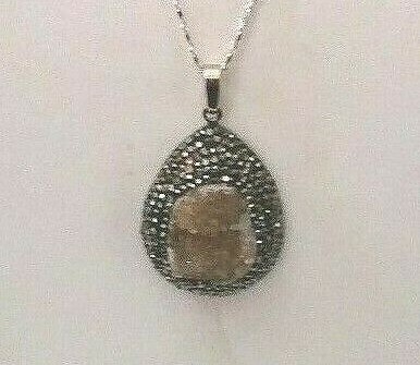 32572 COLLANA PENDENTE PLACCATO ARGENTO PAVÈ DRUSO CRISTALLO TITANIO AGATA  - Foto 1 di 1