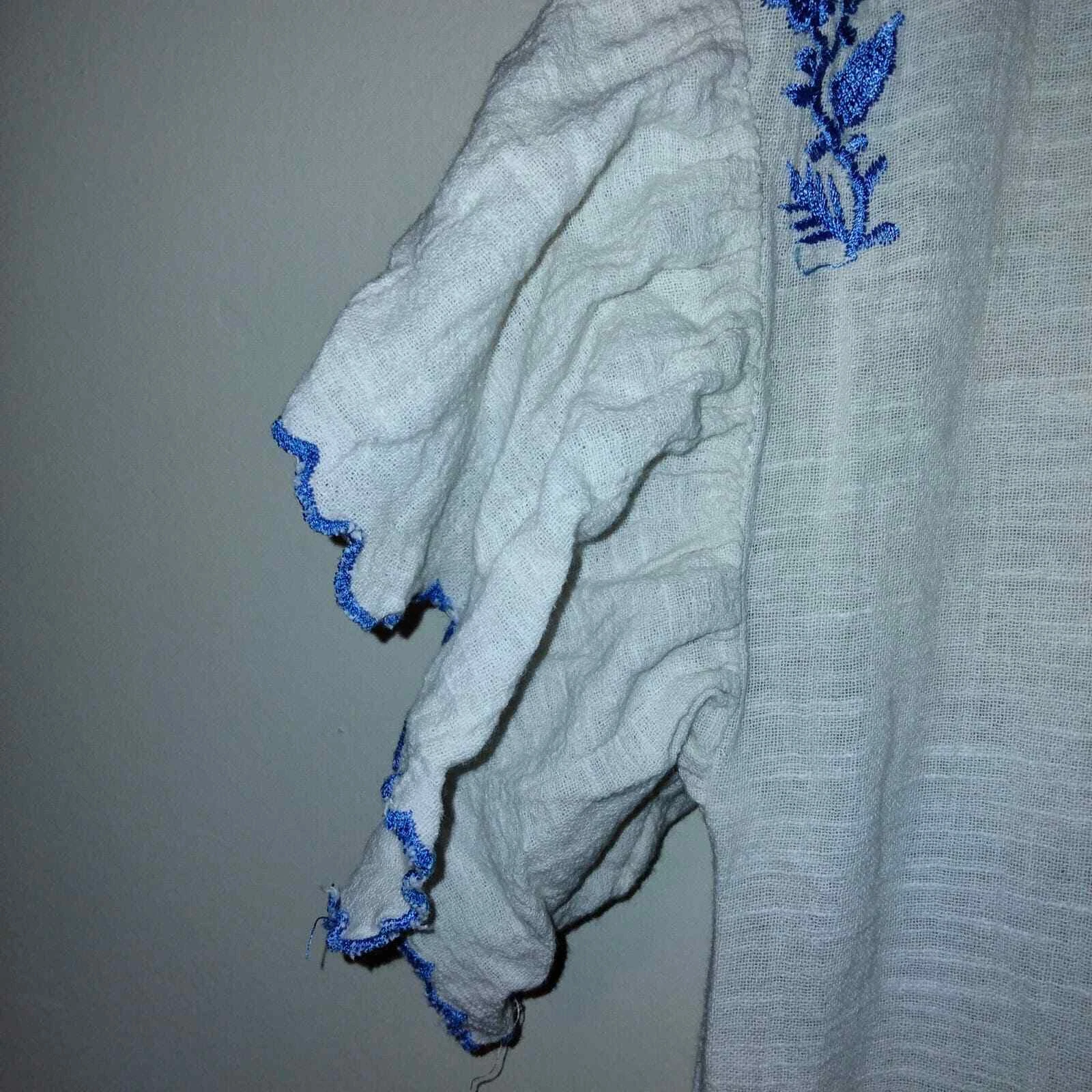 OFF WHITE Mini abito Free People bianco sporco e blu ricamato Santiago Boho S