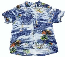 Hawaiian Shirt Mens Size L Large 100 Rayon Sailboats Boats Tropical Vintage