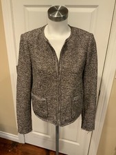 Rebecca Taylor Black Gray Tweed Jacket w/ Silver Trim, Size 8 US
